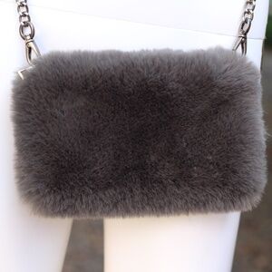 Fluffy crossbody mini gray faux fur